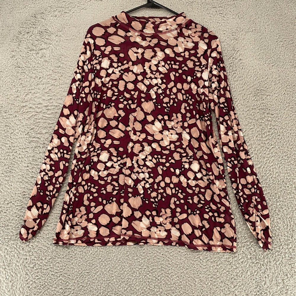 Layers‎ Mesh T-Shirt Womens Large Red Animal Print Long Sleeve Stretch Layering